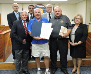 Aston Commissioners, September 16, presented a proclamation to longtime resident Fran Miles naming him 2015 Aston Township Citizen of the Year. Photo by Loretta Rodgers 